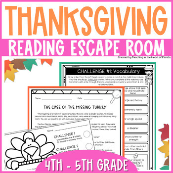 Preview of Thanksgiving Activities | Thanksgiving Reading Escape Room 4th - 5th Grade
