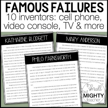 Preview of Growth Mindset Famous Failures - Inventors Reading Activity