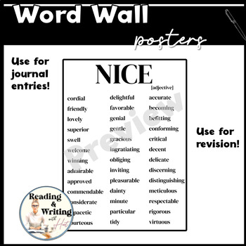Preview of "NICE" Dead Word Synonym Vocabulary WORD WALL Poster and Digital Resource