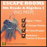 ⭐NO PREP 8th Grade & Algebra 1 Math Escape Rooms Bundle ⭐