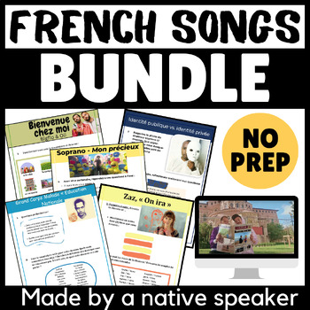No Prep Bundle of 10 FRENCH SONGS | Listening Speaking Writing Activities &  More