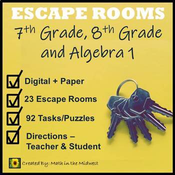 Preview of ⭐NO PREP Middle School Math Escape Rooms Bundle⭐Distance Learning⭐Digital