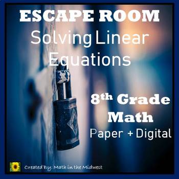 Preview of ⭐NO PREP Solving Linear Equations Escape Room {8th Grade Math}⭐