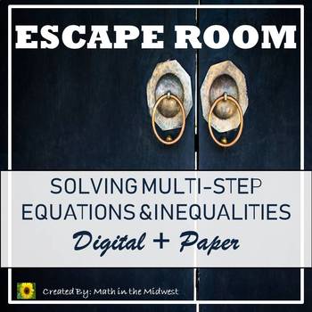 Preview of ⭐NO PREP Solving Multi-Step Equations & Inequalities Escape Room {Algebra 1}⭐