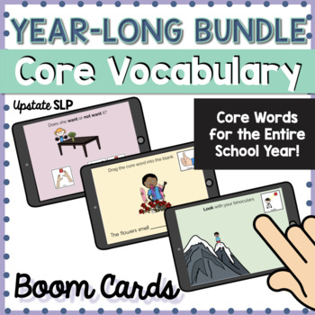 Preview of Core Vocabulary YEAR LONG Boom Cards GROWING BUNDLE for Speech Therapy
