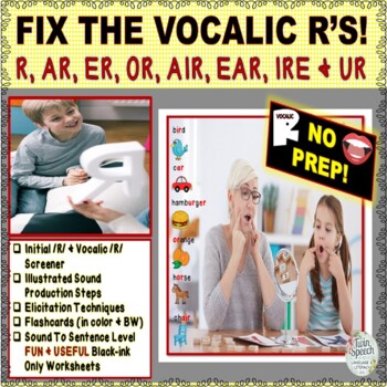 Preview of FIX THE VOCALIC R’s!  Screener, flashcards, practice, worksheets