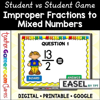 Preview of Improper Fractions to Mixed Numbers Powerpoint Game | No Prep Digital Resources