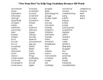 “New From Here﻿” by Kelly Yang Vocabulary Resource 105 Words by BAC ...