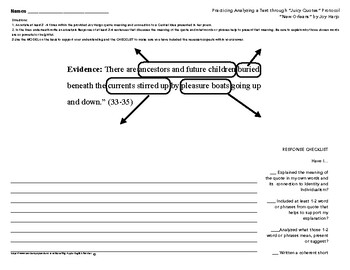 Preview of "New Orleans" by Joy Harjo - Analyzing a Quote  with a MODEL #1