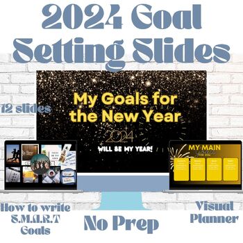 Preview of New Year's Goal Setting Slides for Students | SMART Goals & Vision Board