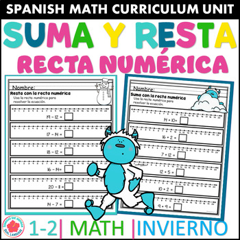 Preview of Invierno Recta Numérica Suma Resta hasta 20 Spanish & Easel Assessment