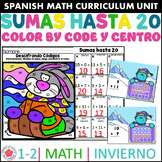 Sumas hasta 20 Invierno Colorea Centro Color by code & Cen