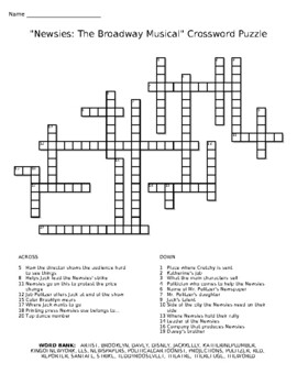 Preview of "Newsies: The Broadway Musical" Crossword Puzzle