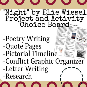 Preview of "Night" by Elie Wiesel Project and Activity Choice Board (Independent Work)