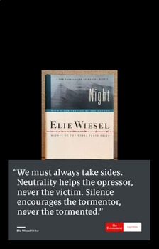Preview of "Night" by Elie Wiesel one pager ideas, lesson plan w/ assessments