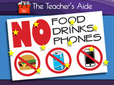 Classroom Poster: "No Food, Drinks, Phones" - 17" x 11"