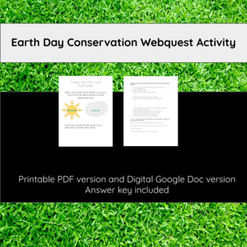 Preview of *No Prep* Earth Day Earth Conservation Webquest Activity