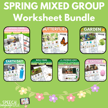 Preview of No Prep Spring Speech Therapy Worksheets for Mixed Groups Bundle