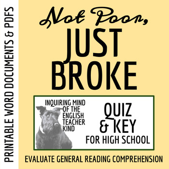 Preview of "Not Poor, Just Broke" by Dick Gregory Quiz and Answer Key (Printable)