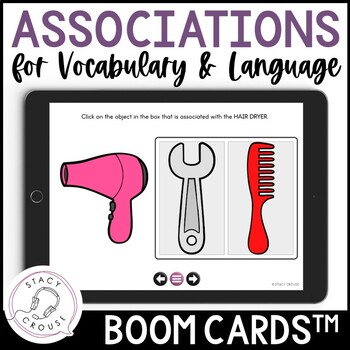 Preview of Word Associations Speech Therapy BOOM™ CARDS Language Processing Activity
