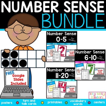 Preview of Number Sense Kindergarten Math Bundle, 0-20, Printable and Bonus GOOGLE SLIDES™