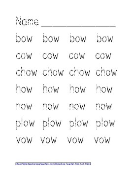Preview of -OW (Cow) Word Family Tracing - Handwriting Practice