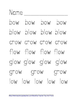 Preview of -OW (Low) Word Family Tracing - Handwriting Practice
