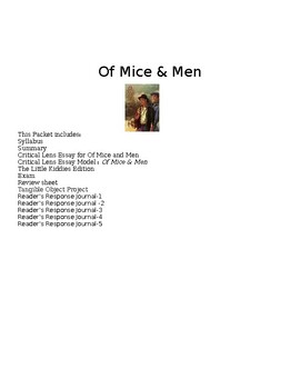 Preview of "Of Mice & Men" editable  Unit Plan Packet , John Steinbeck
