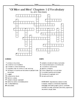 Preview of "Of Mice and Men" Section 1/3 Chapters 1-2 Crossword Puzzle (WITH Bank) OMAM