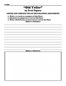 Preview of “Old Yeller” by Fred Gipson CHOICE BOARD WORKSHEET