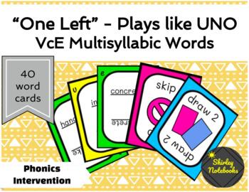 Preview of 'One Left' Card Game - VCe Multisyllabic Words (Plays Like UNO) | Phonics Game
