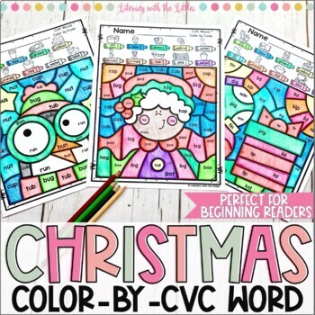 Preview of Christmas Color By Code Activities | No-Prep CVC Printables for Winter