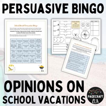 Preview of Opinion Writing Bingo on the Topic of School Breaks and Holidays