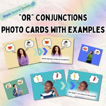 Preview of "Or" Conjunction Picture Flashcards with Sentence Model Cards (Real Photos)