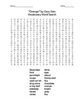 Preview of "Oranges" by Gary Soto Vocabulary Word Search