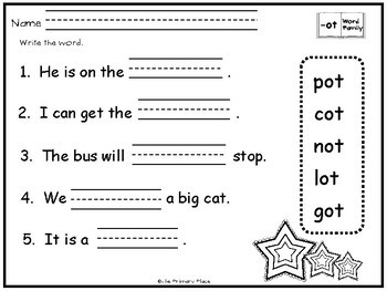 ot word family printable worksheets by the primary place