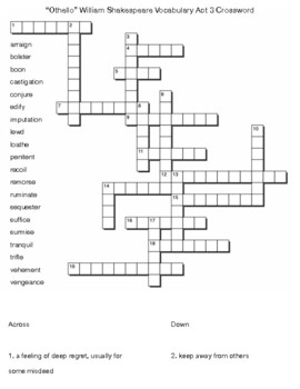 Othello William Shakespeare Vocabulary Act 3 Crossword by Northeast