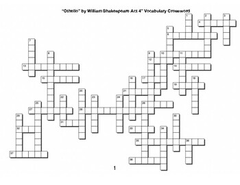 Othello﻿ by William Shakespeare Act 4 Vocabulary Crossword TPT