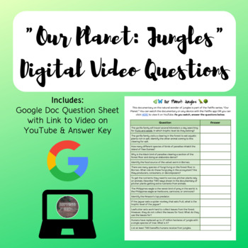 Preview of "Our Planet: Jungles" Digital Video Questions | Google Docs