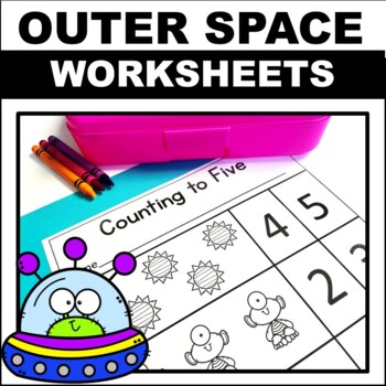 Preview of Outer Space Math and Literacy Worksheets Letters Numbers and More Preschool