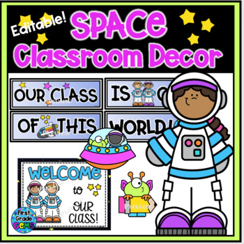 Preview of ⭐Outer Space Theme Classroom Decor | Bulletin Board Editable⭐