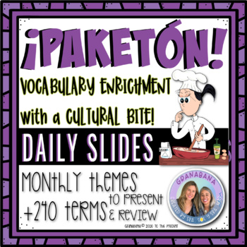 Preview of ¡PAKETÓN! Daily Slides Vocabulary Enrichment with a Cultural Bite and a BONUS!