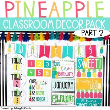 Preview of **PART 2** Bright Pineapple Themed Decor Pack! -Editable