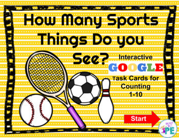 Preview of PE Google Classroom Digital Sports Counting Single Digit Task Cards