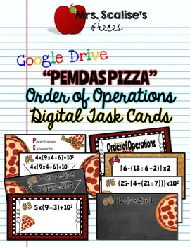 Preview of "PEMDAS PIZZA" ORDER OF OPERATIONS GOOGLE DRIVE DIGITAL TASK CARDS