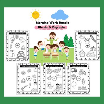 Preview of **PHONICS Morning Center Rotations Work** No Prep!! Blend and Digraphs!! FuN!!