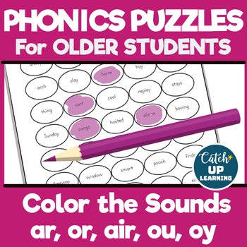 Preview of Phonics for Older Students Dyslexia Color the Sounds -ar -or -air -ou -oy -ir