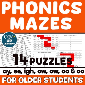 Preview of Phonics Older Students DYSLEXIA Mazes for ay ee igh ow oo