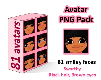 Preview of ♡ PNG Pack 81 avatars. Girl Faces. BLACK HAIR BROWN EYES