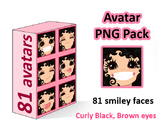 ♡ PNG Pack 81 avatars. Girl Faces. BLACK CURLY HAIR, BROWN  EYES